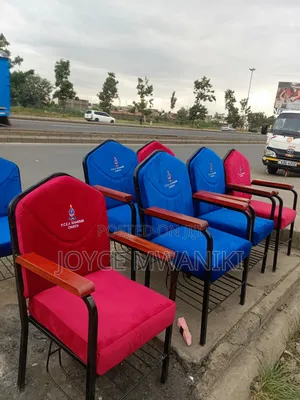 Wooden Armrest Church Chairs, Red and Blue 