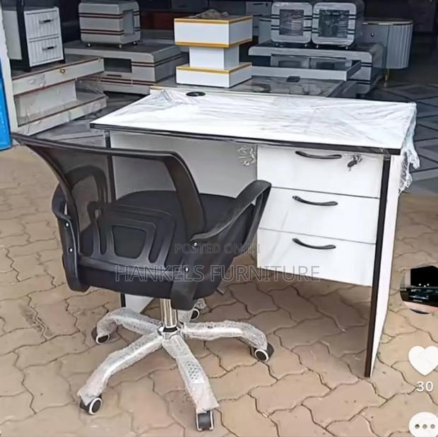Medium White Office Desk and Chair - main view