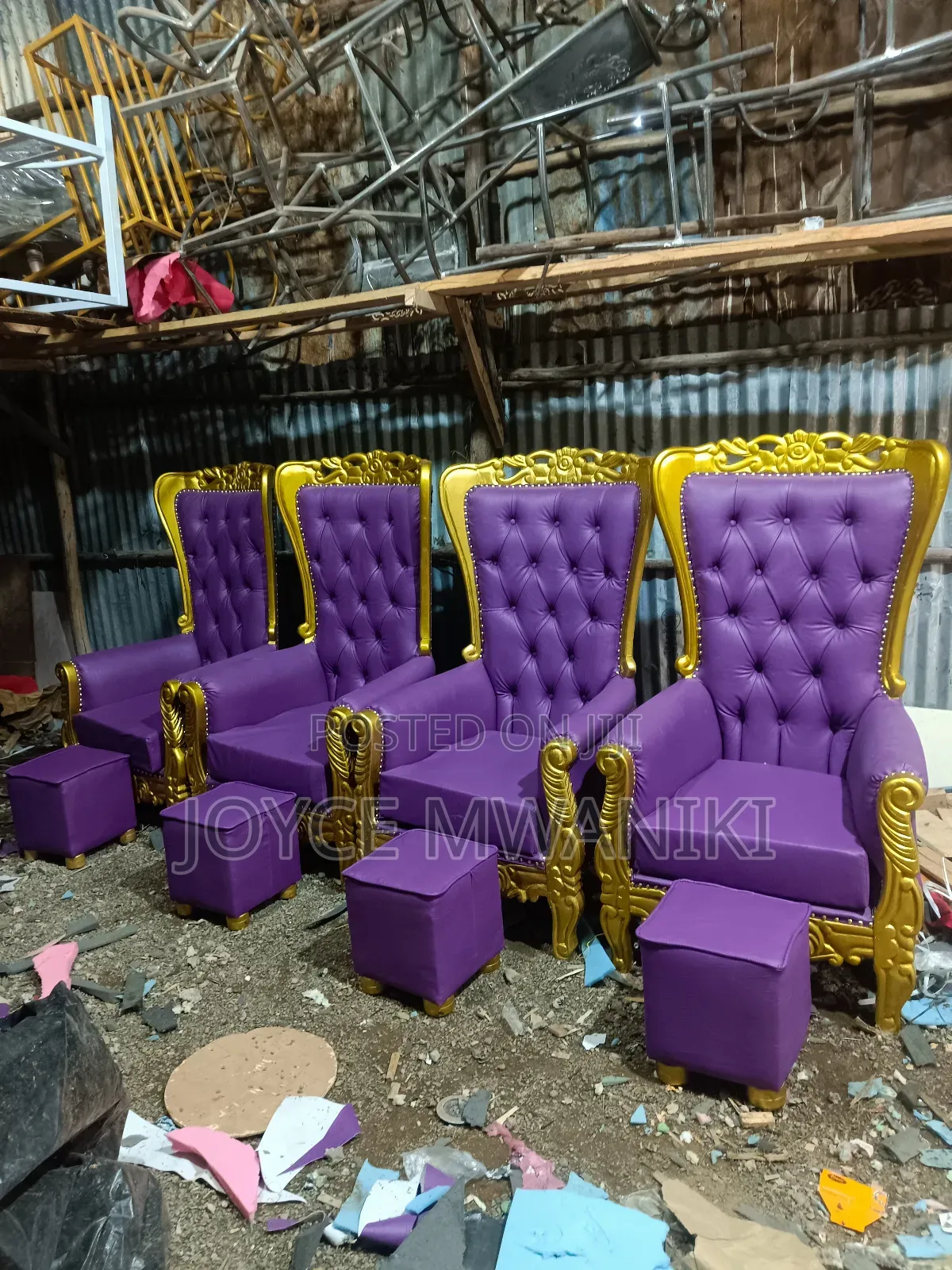 Purple Leather and Gold, Pedicure Queen Chair N Stool 