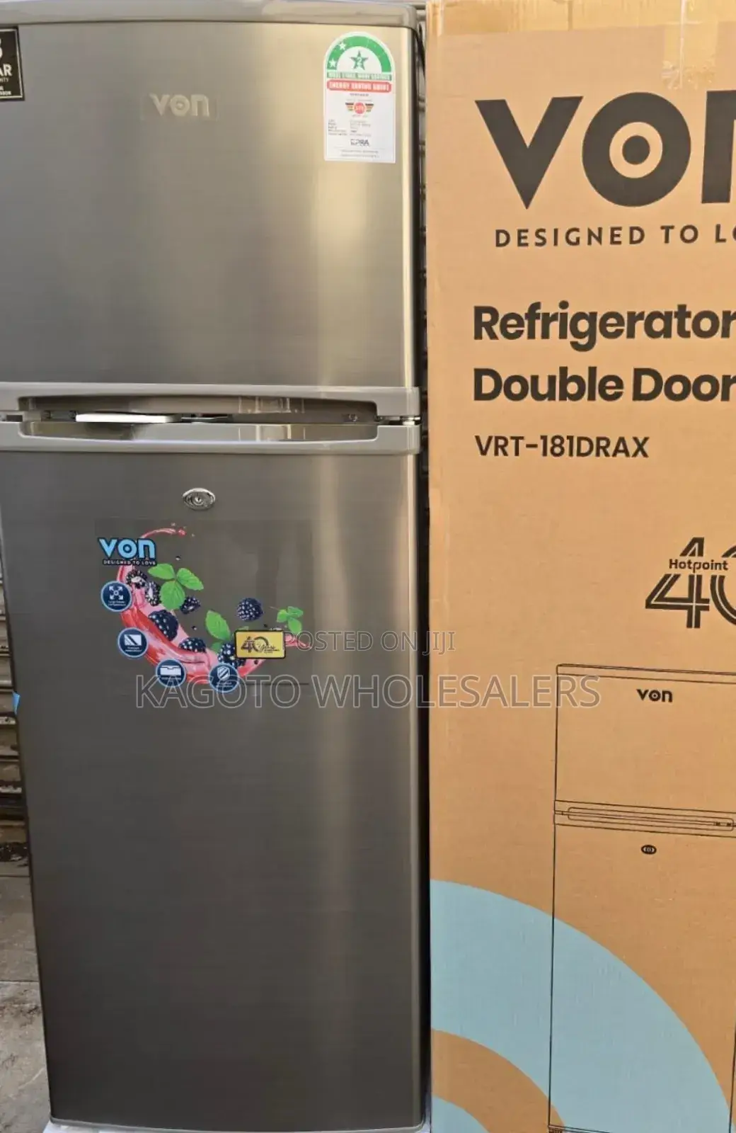Von Vr-181ax Double Door Fridge 181litres Refrigerator