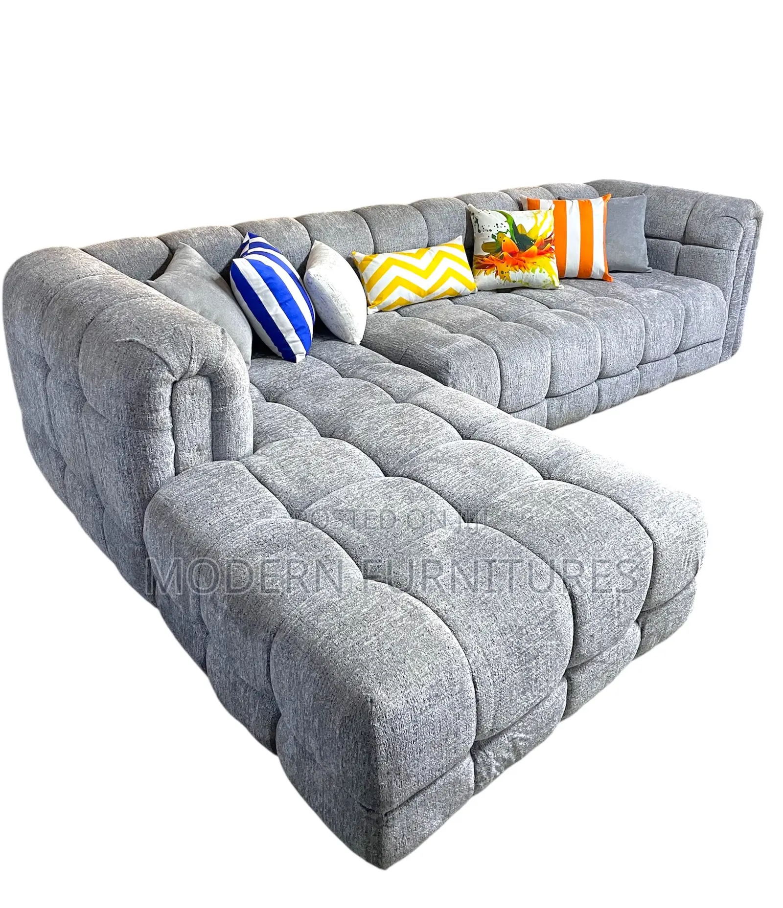Elegant Dark Grey Bubble L Sofa