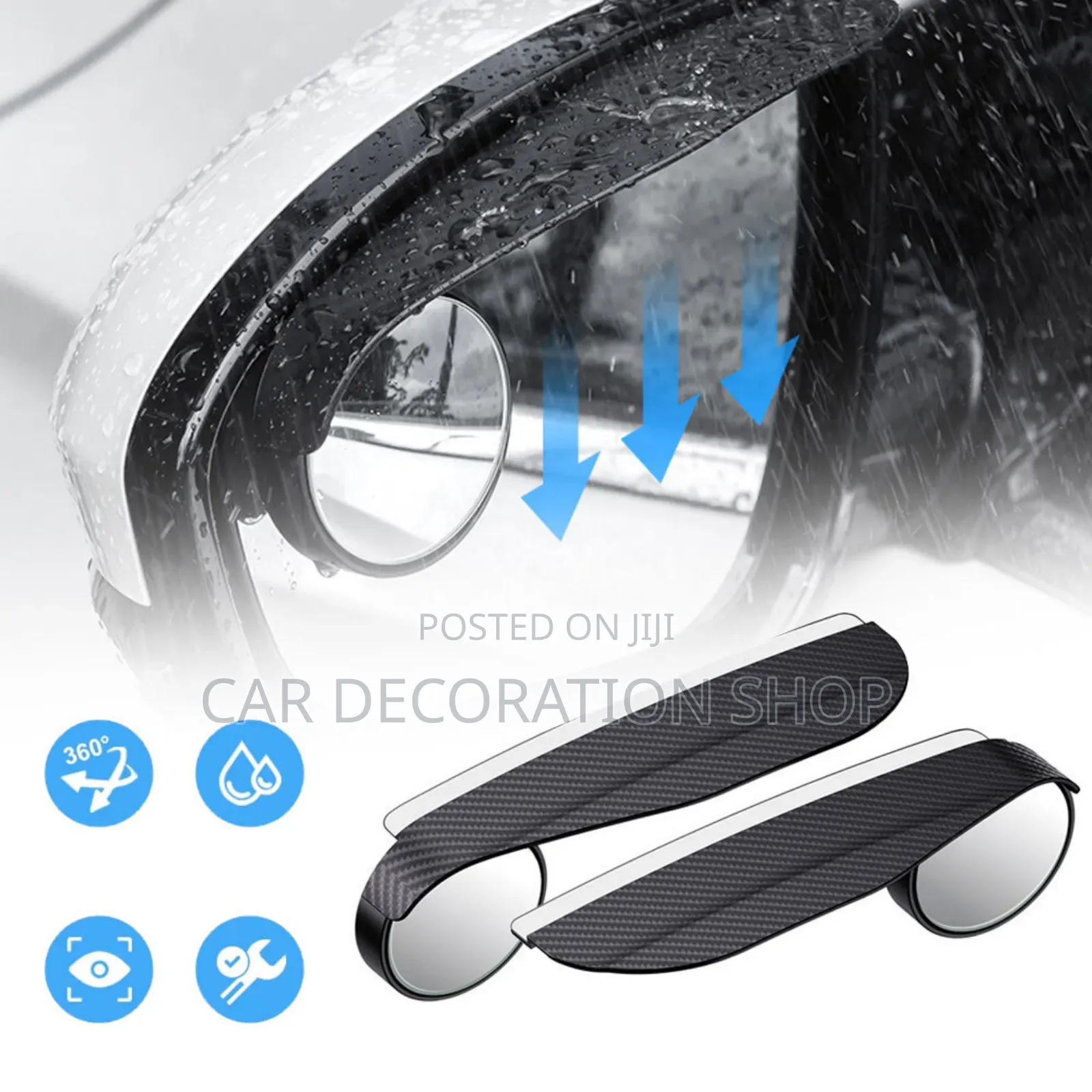 2x Rearview Spot Mirror With Rain Eyebrow Water Protector