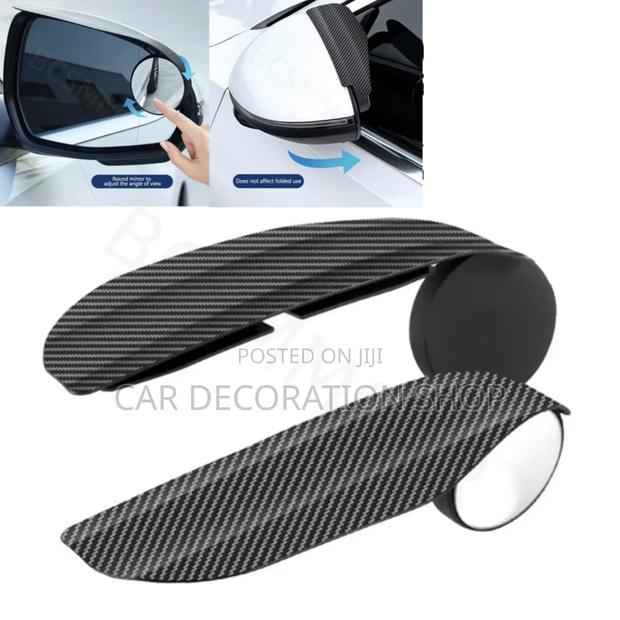 2x Side Mirror Rain Eyebrow Guard + Round Blind Spot Mirror - thumbnail 2