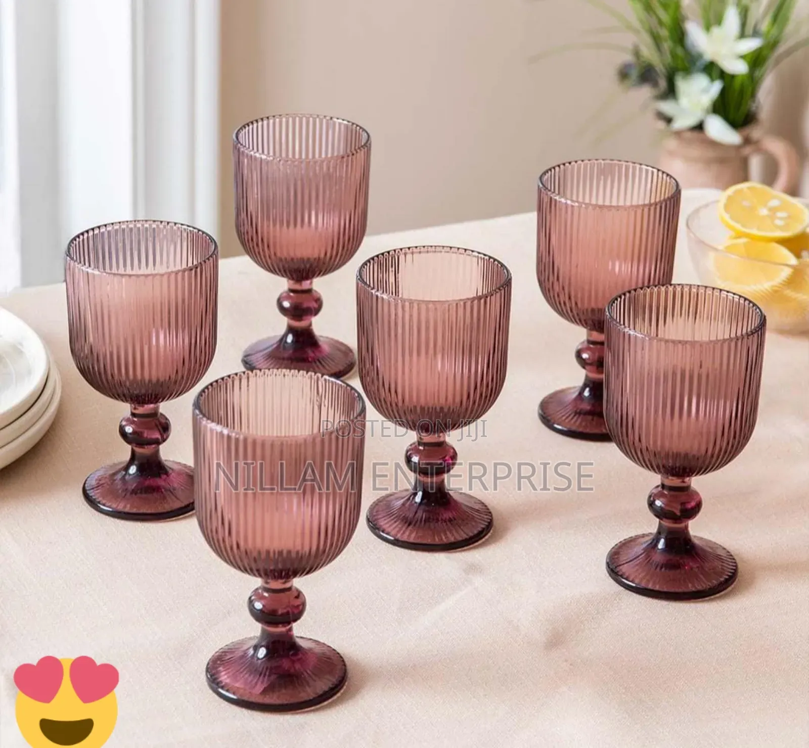 6pcs Coloured Ribbed Wine Glasses