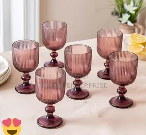 6pcs Coloured Ribbed Wine Glasses