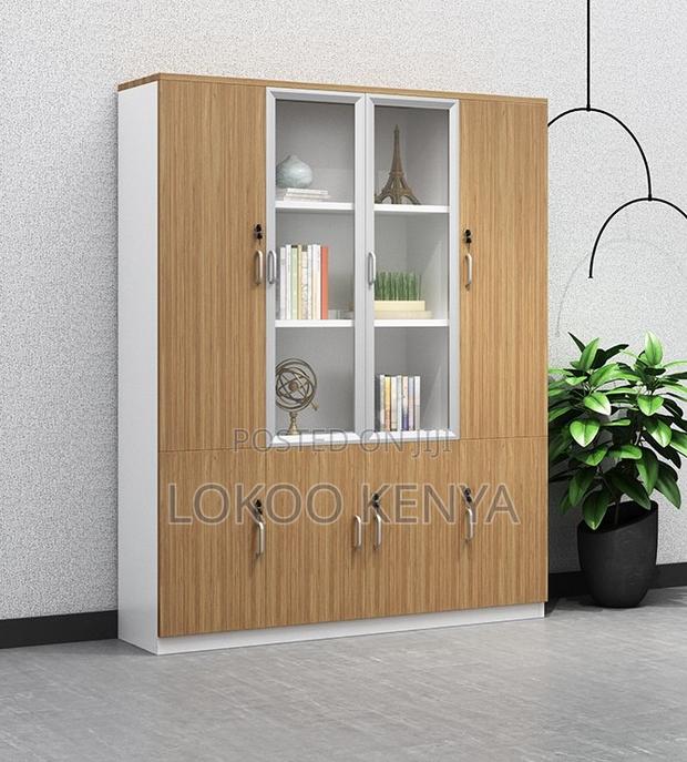 Office Cabinet : 4- Door Wooden Glass-Top Office Cabinet