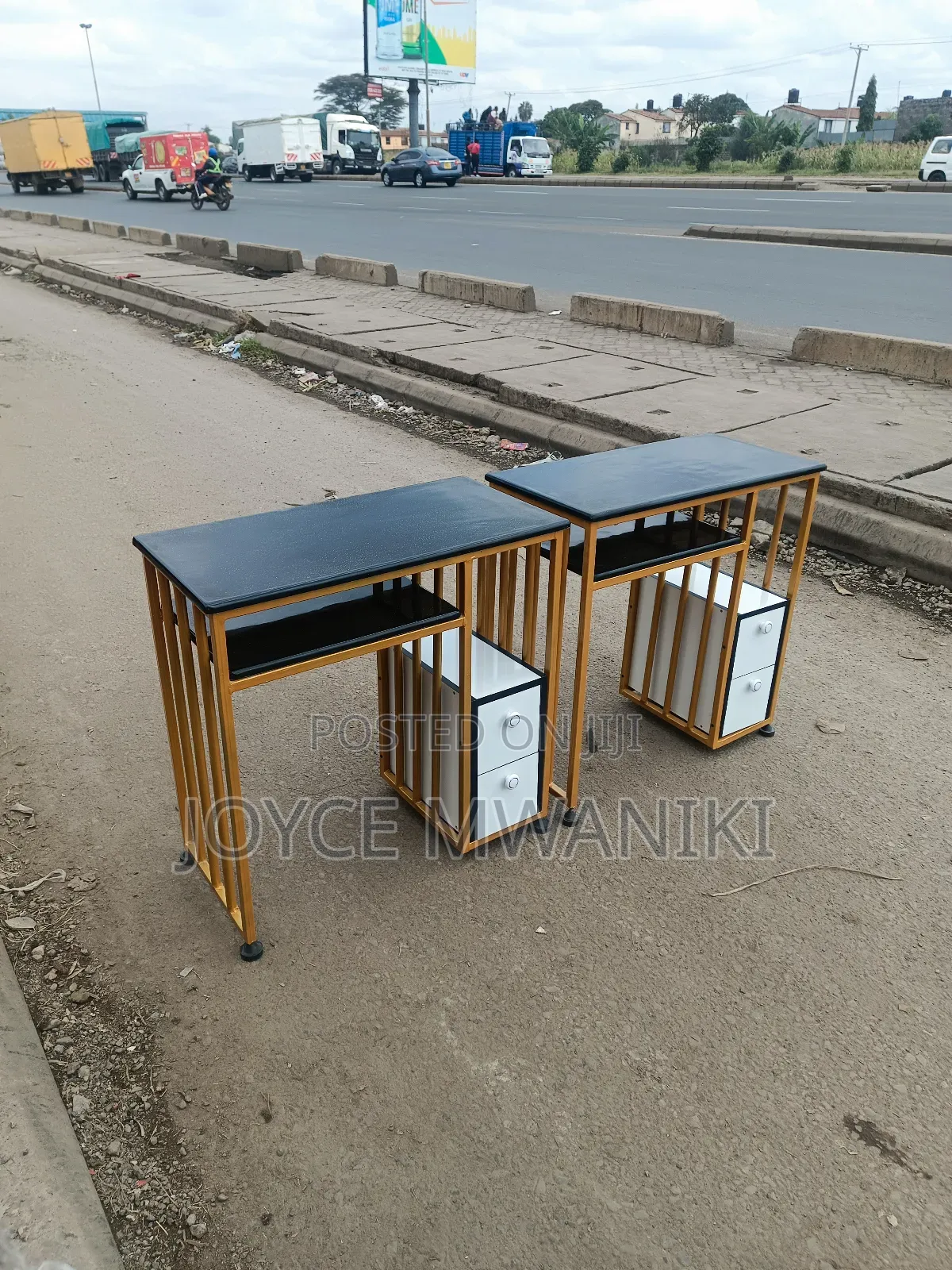 Manicure Black Marble Tables, With Drawers 