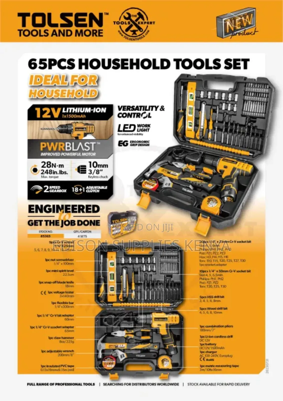Cordless Drill Tool Sets Tolsen 65pcs Household Tools Set Drills
