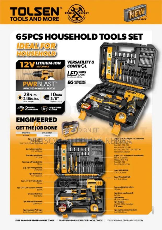 Cordless Drill Tool Sets Tolsen 65pcs Household Tools Set Drills - thumbnail 5