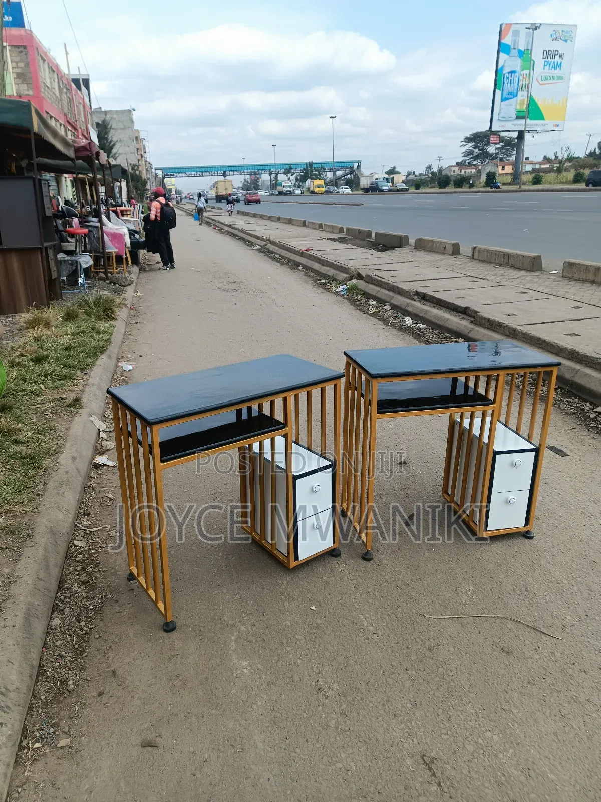 Manicure Black Marble Tables, With Drawers 