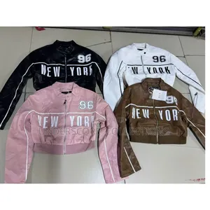Top Crop Leather Jacket for Ladies With Prints