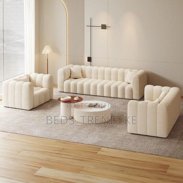 Sleek White 5 Seater Modern Sofa Set With a Puff - main view