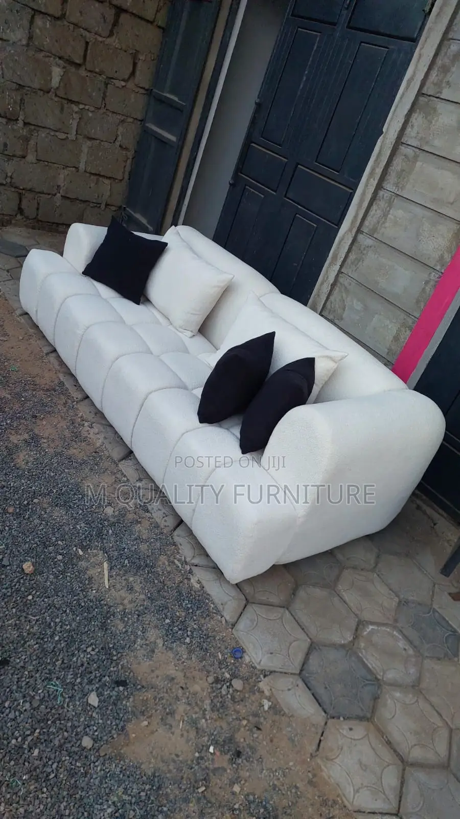 White 3 Seater Modernized Sofa