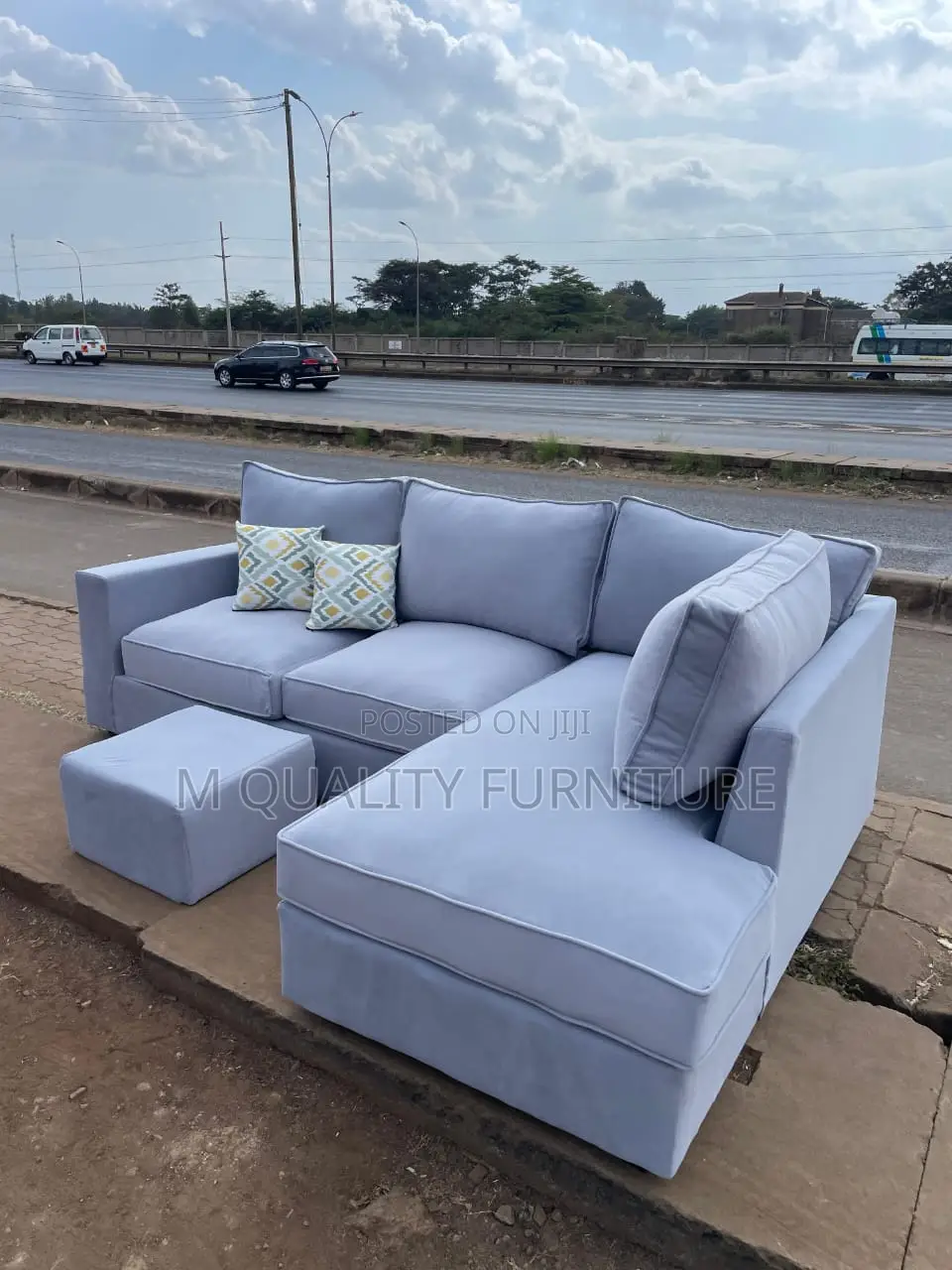 Light Blue Seater Sofa6 With Ottoman