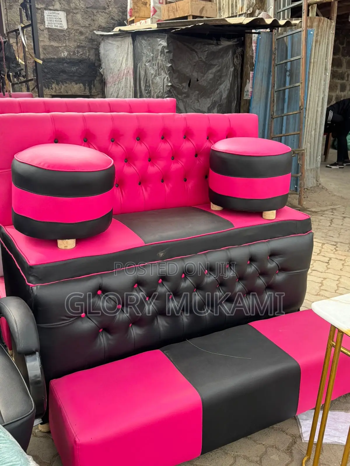 Pink Pedicure Set With Puff Stools