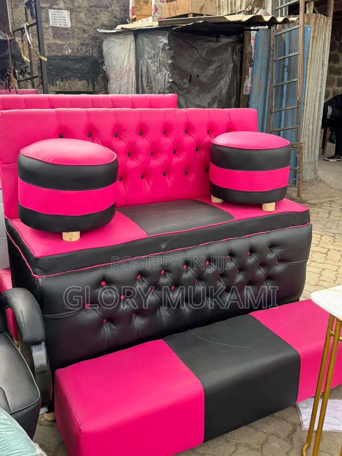 Pink Pedicure Set With Puff Stools