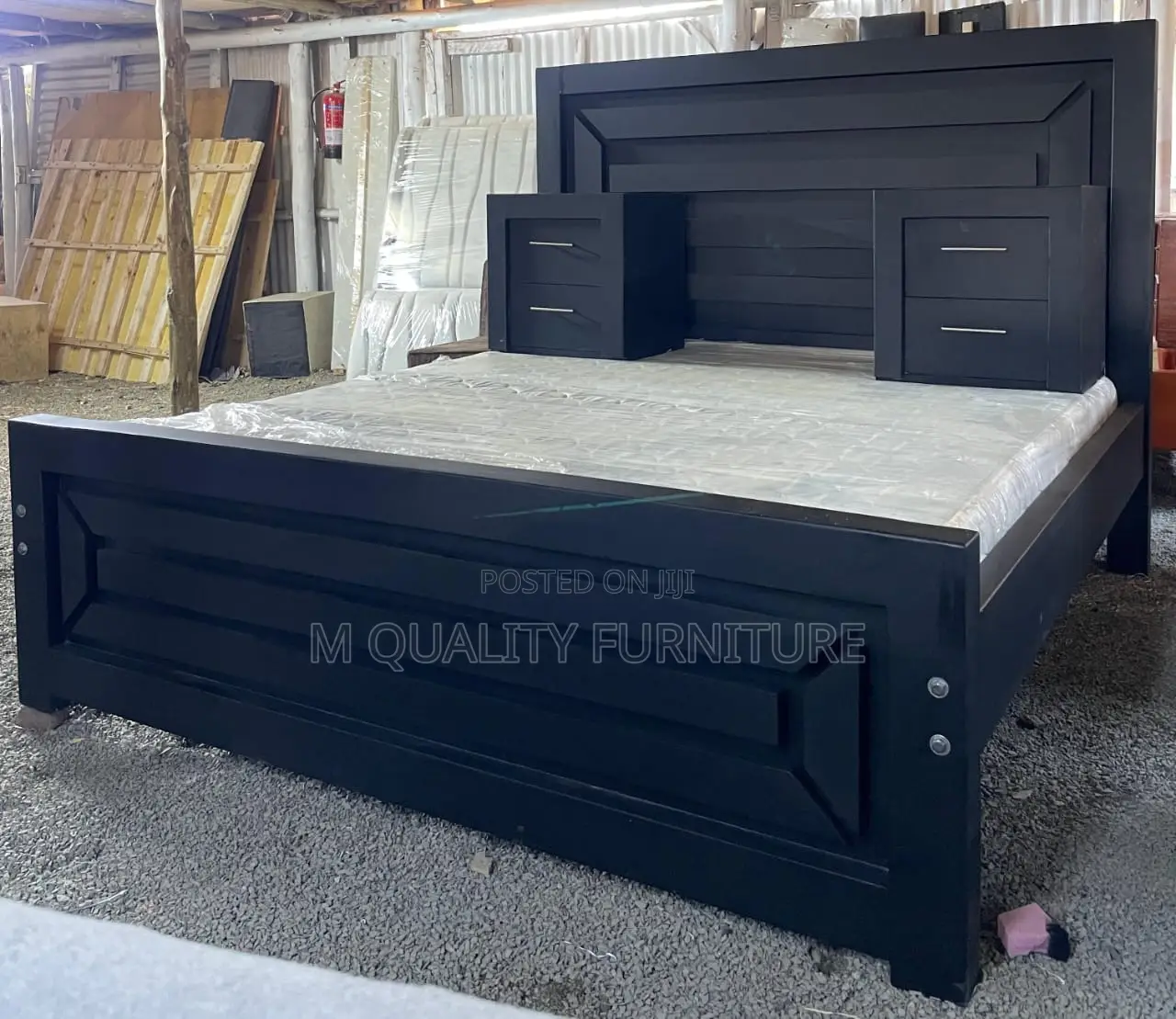 Navy Blue New Modern Bed With Side Drawers