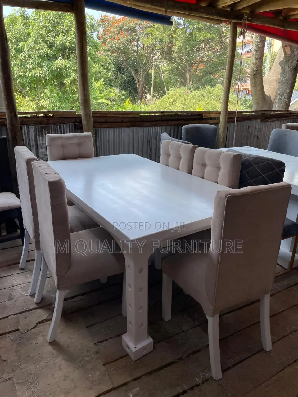Beige 6 Seater Dining Set With White Table