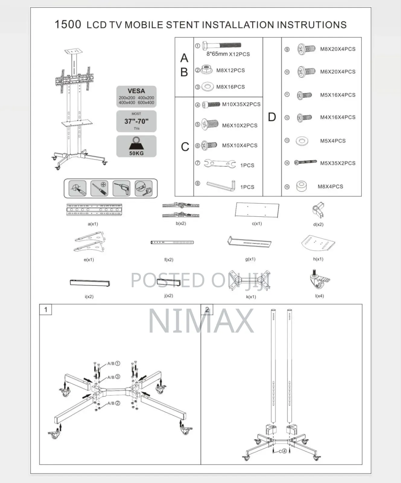 Mobile Tv Stand Rolling Tv for 32-85 Inch,Height Adjustable