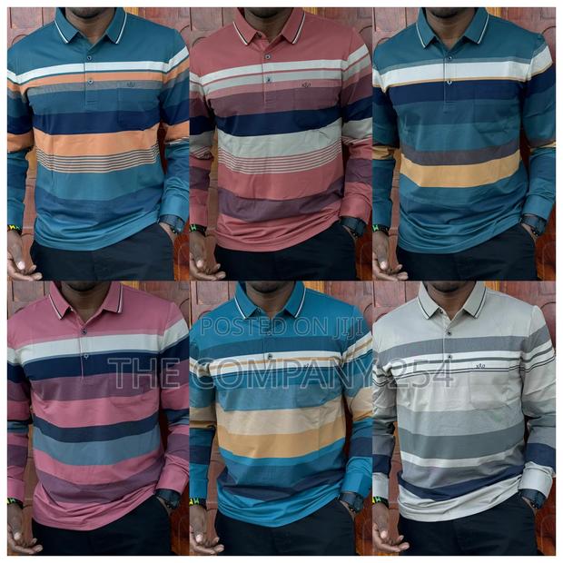 Quality Cotton Checked Longsleeved Collar Men Casual Tshirts