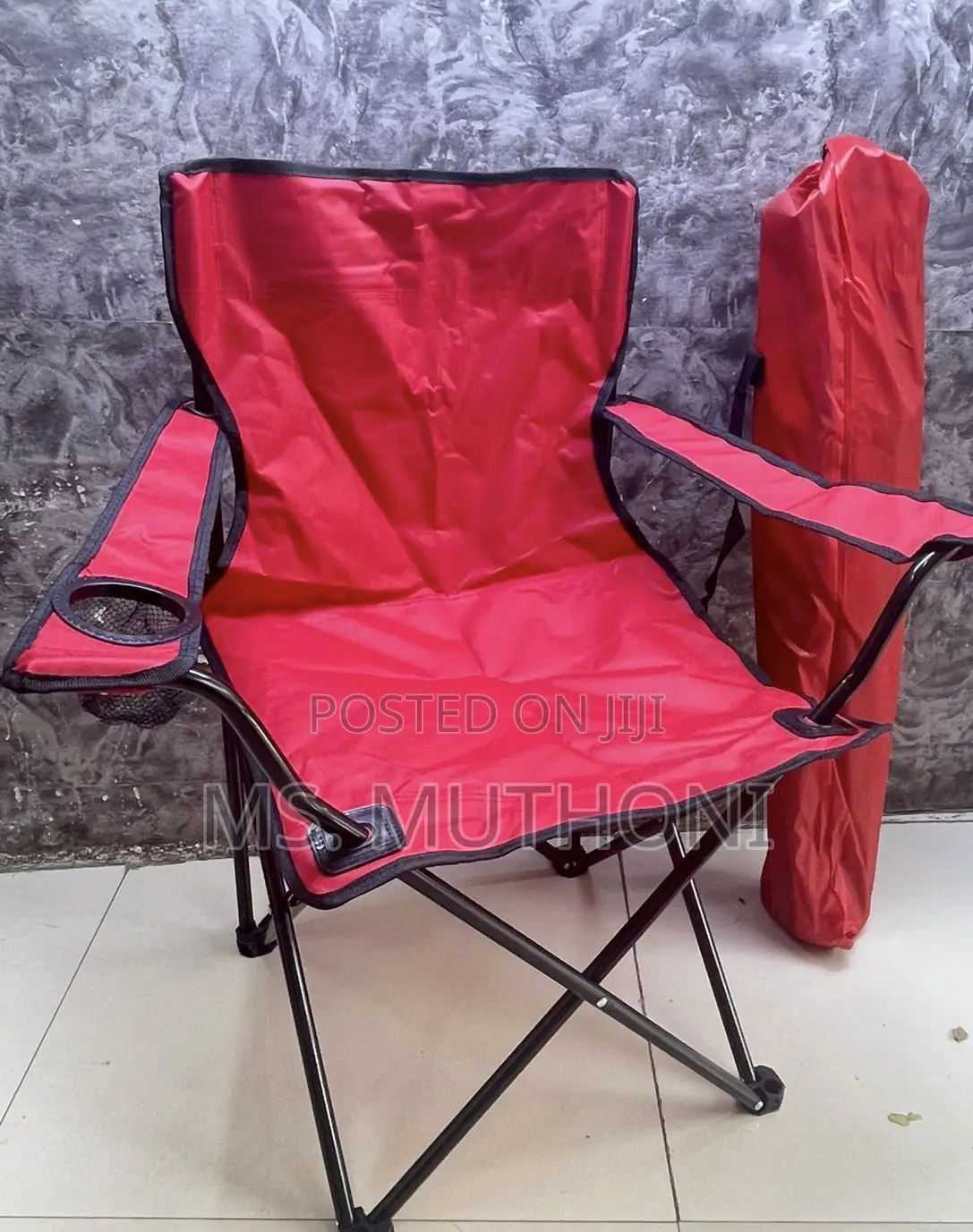 Red Foldable Camping Seat With a Storage Bag