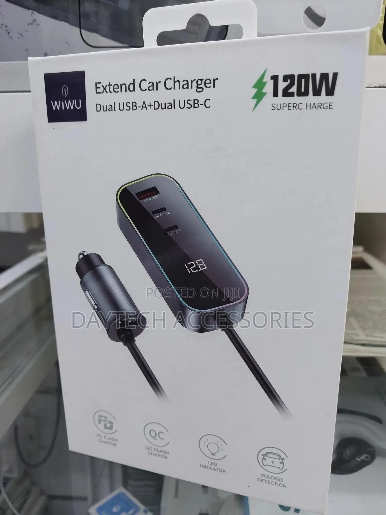 Car Charger Wiwu Extend Dual Usb-C + Usb-a 120w Qc Pd