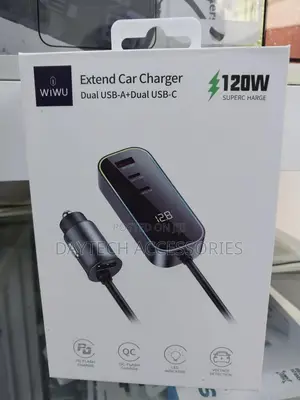 Car Charger Wiwu Extend Dual Usb-C + Usb-a 120w Qc Pd