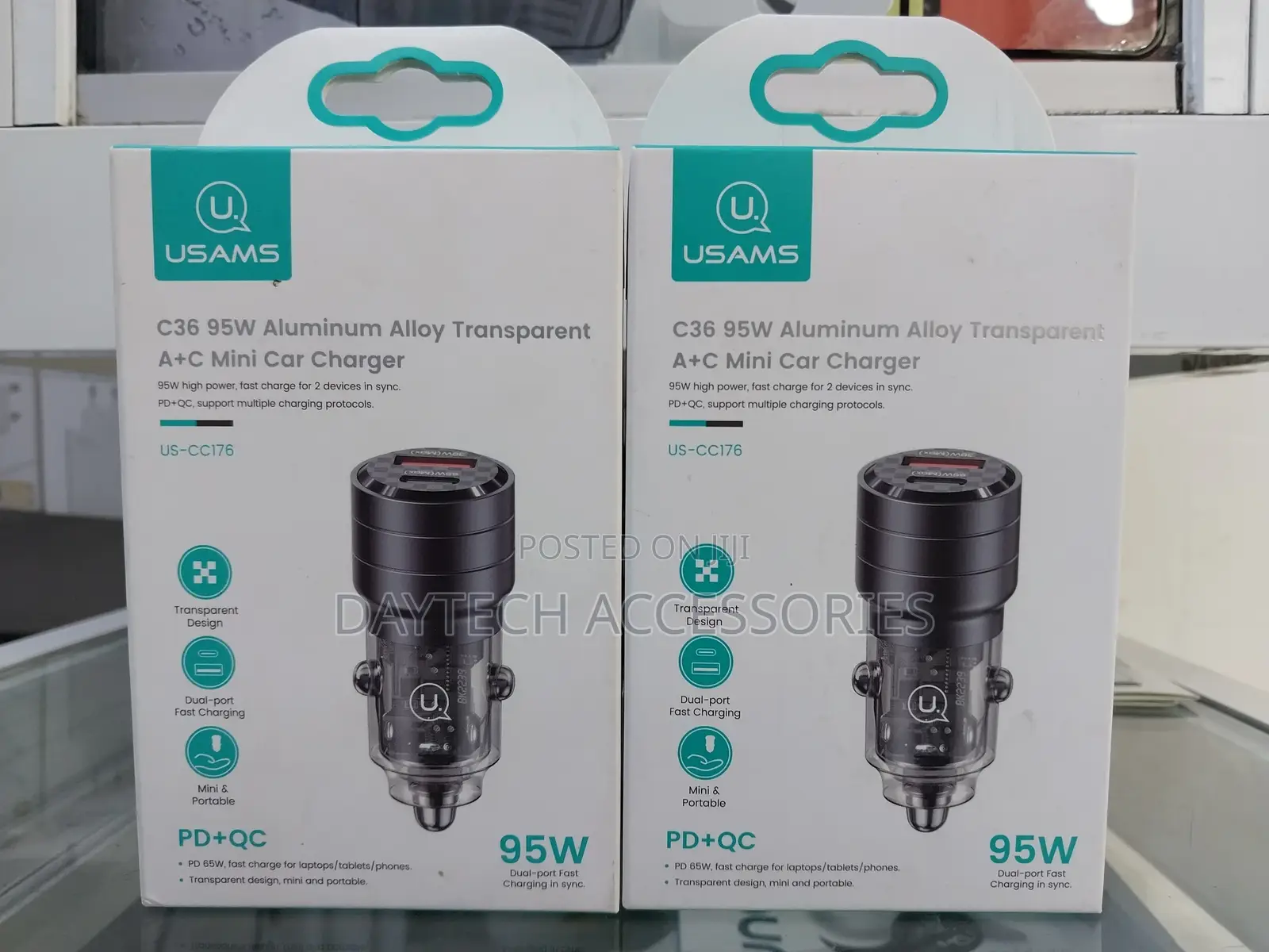 Usams 95w Aluminum Alloy Transparent A+C Mini Car Charger