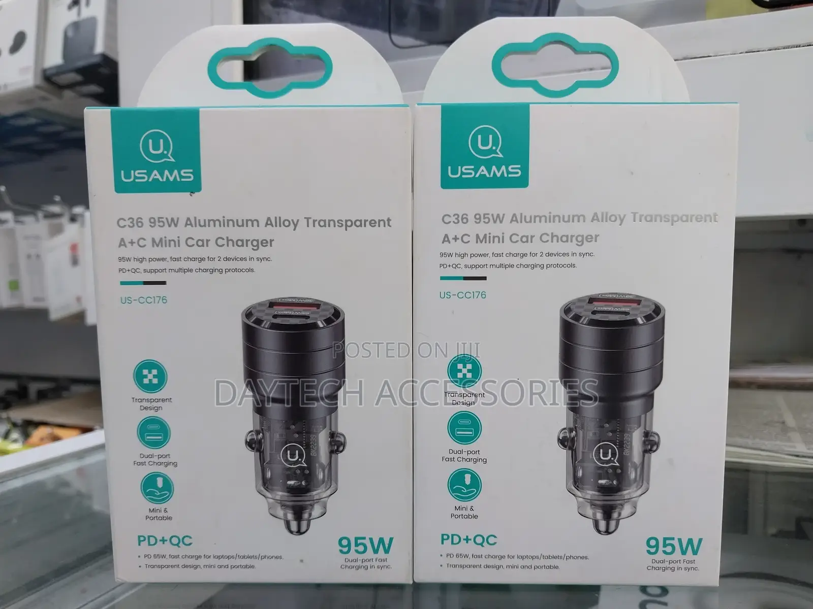 Usams 95w Aluminum Alloy Transparent A+C Mini Car Charger