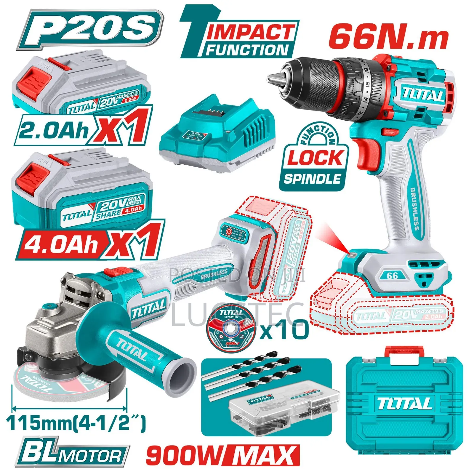 Total Cordless 2 Pcs Brushless Combo Kit