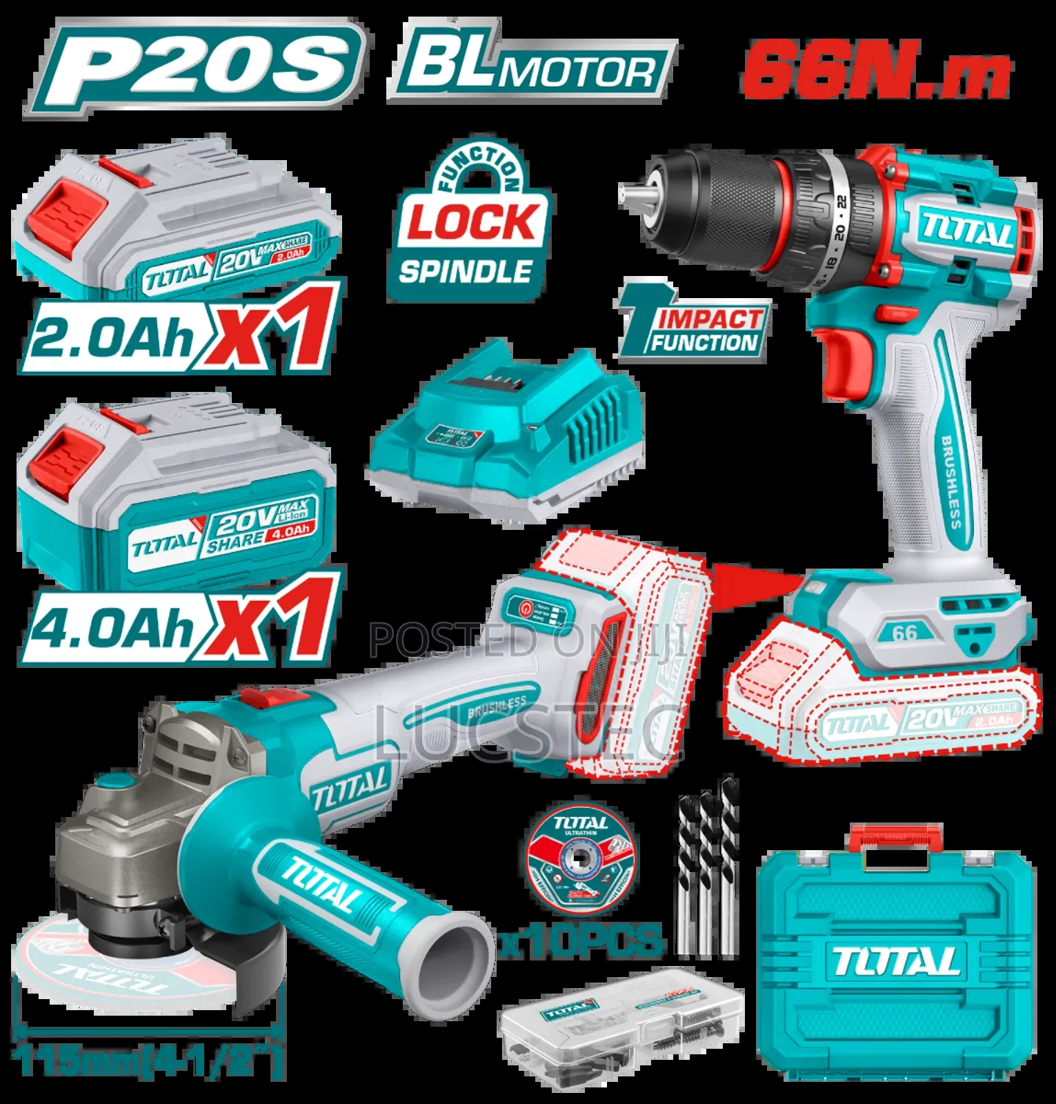 Total Cordless 2 Pcs Brushless Combo Kit