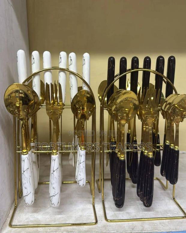 24pcs Golden Marble Cutlery Set
