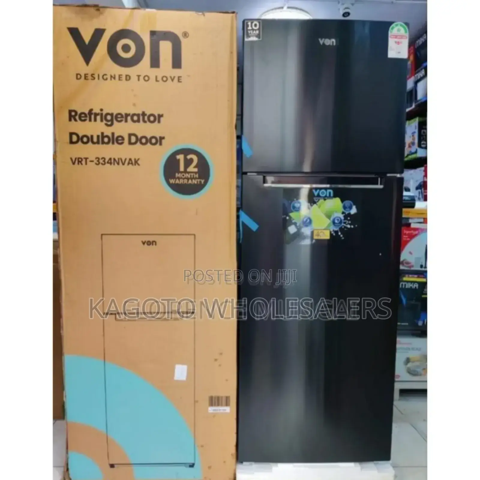 Model VRT- 334nvak. Von Two Door 334litress Fridge