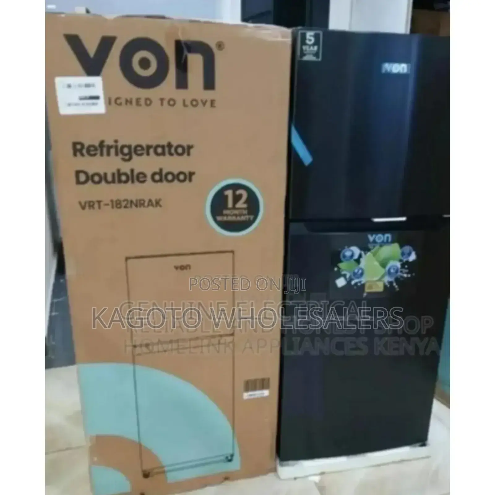 Colour Black - Von 181litres Fridge. No Frost. Double Door