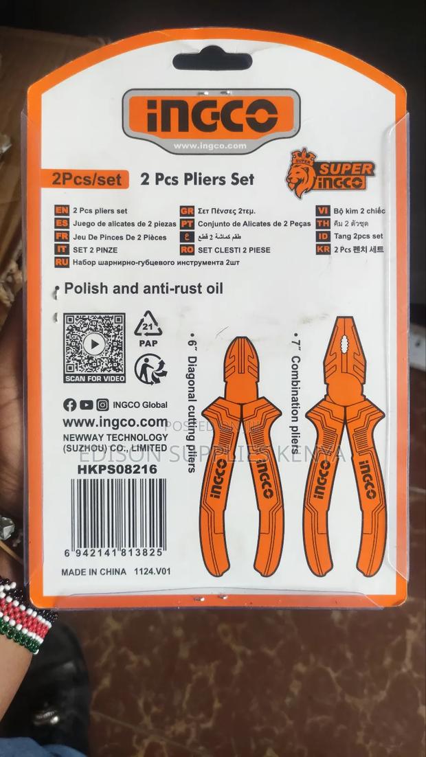 Pliers Set 2pcs Ingco Combination Pliers 7" Diagonal Cutting Premium - thumbnail 2
