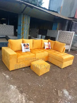 Yellow 6 Seater Chester L-Seat Sofa With a Puff