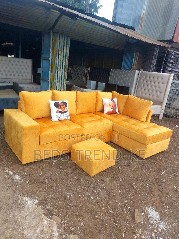 Yellow 6 Seater Chester L-Seat Sofa With a Puff