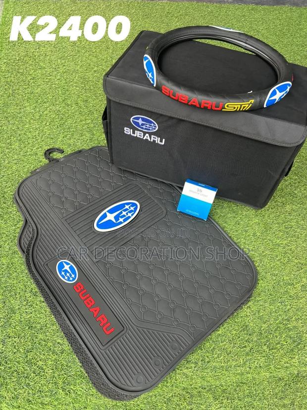 3in1 Subaru Logo Branded Bootorganizer+Mats+Steering Covers - main view