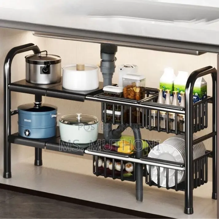 2 Layer Stainless Steel Expandable Under the Sink Pool Rack