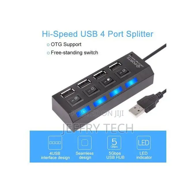 4port Usb 2.0 Hub Extender Adapter for Laptop Pc Data Transf