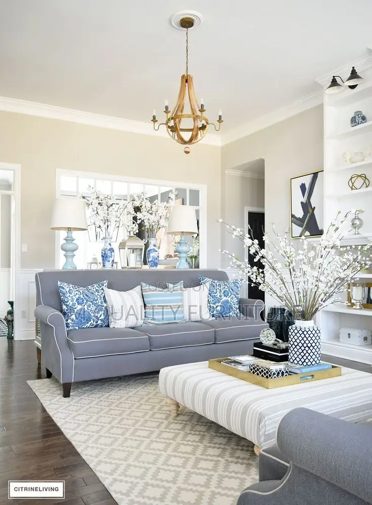 Gray 3 Seater Sofa With Decorated Throw Pillows
