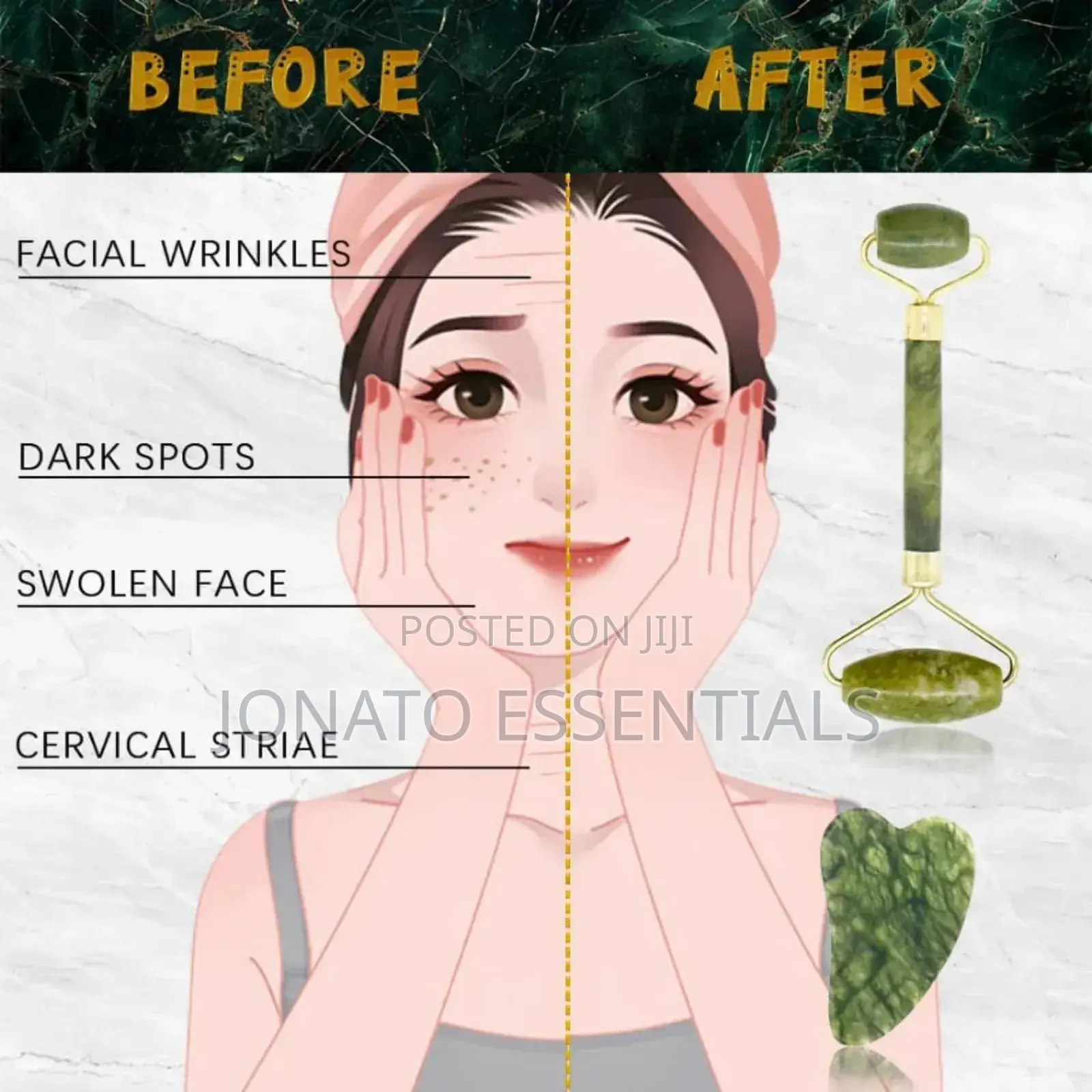Gua Sha Jade Face Roller and Massager
