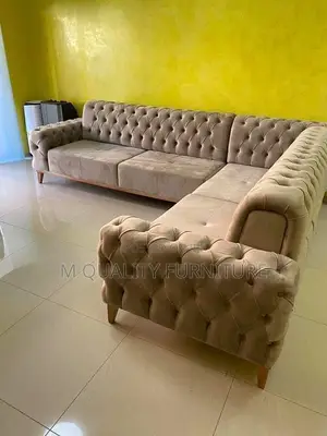 Brown 6 Seater L Shaped Chesterfield Sofa
