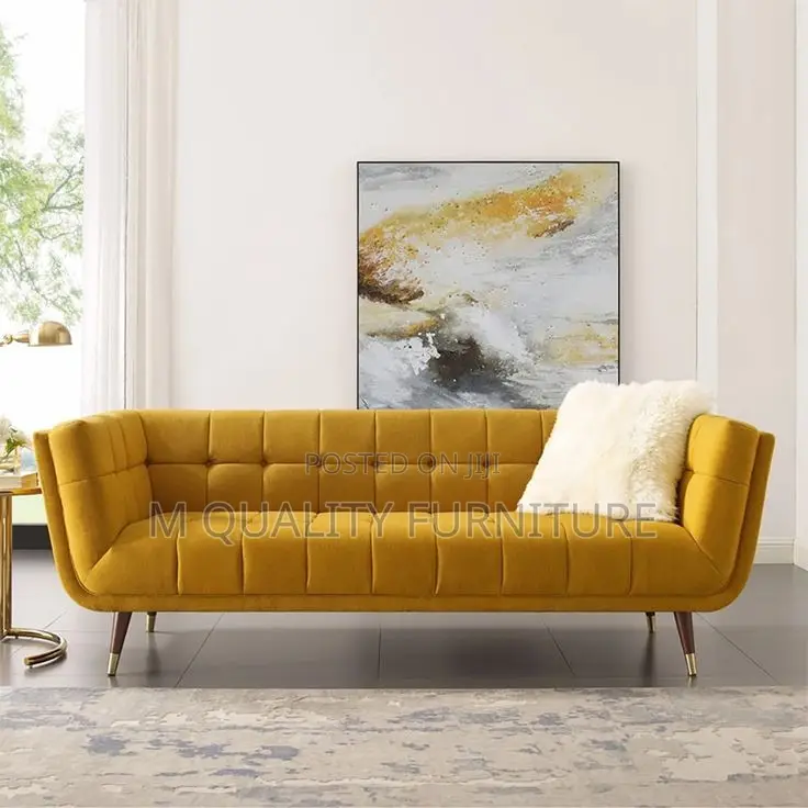 Yellow 3 Seater Back Permanent Sofa