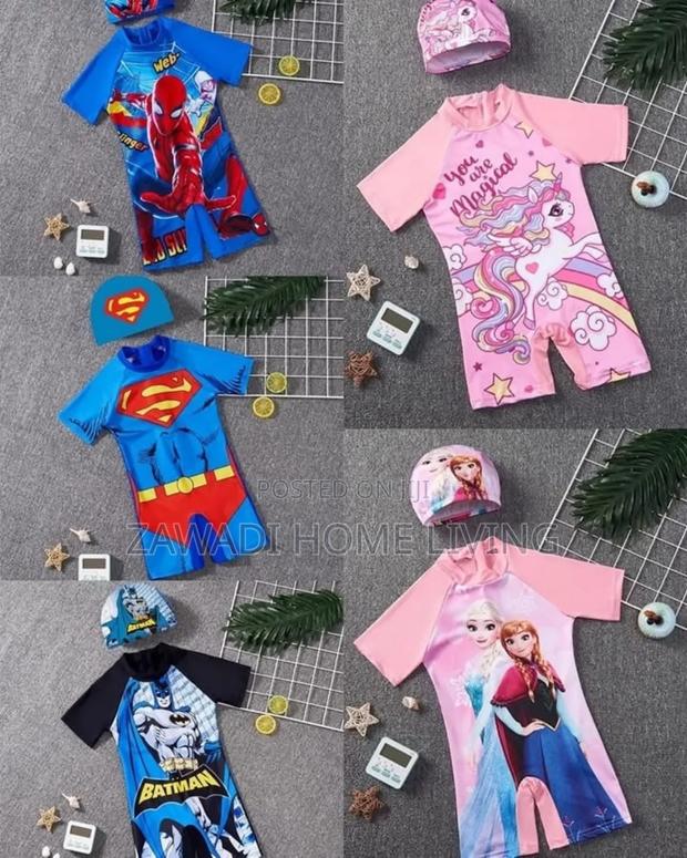 Kids Cartoon Themed Swimming Costumes With Cap