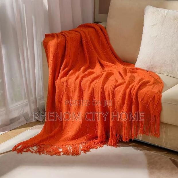 Orange Knitted Classic Decor Blanket