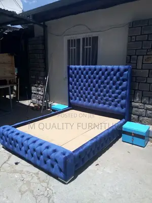 Blue Modern Bed With Side Drawers