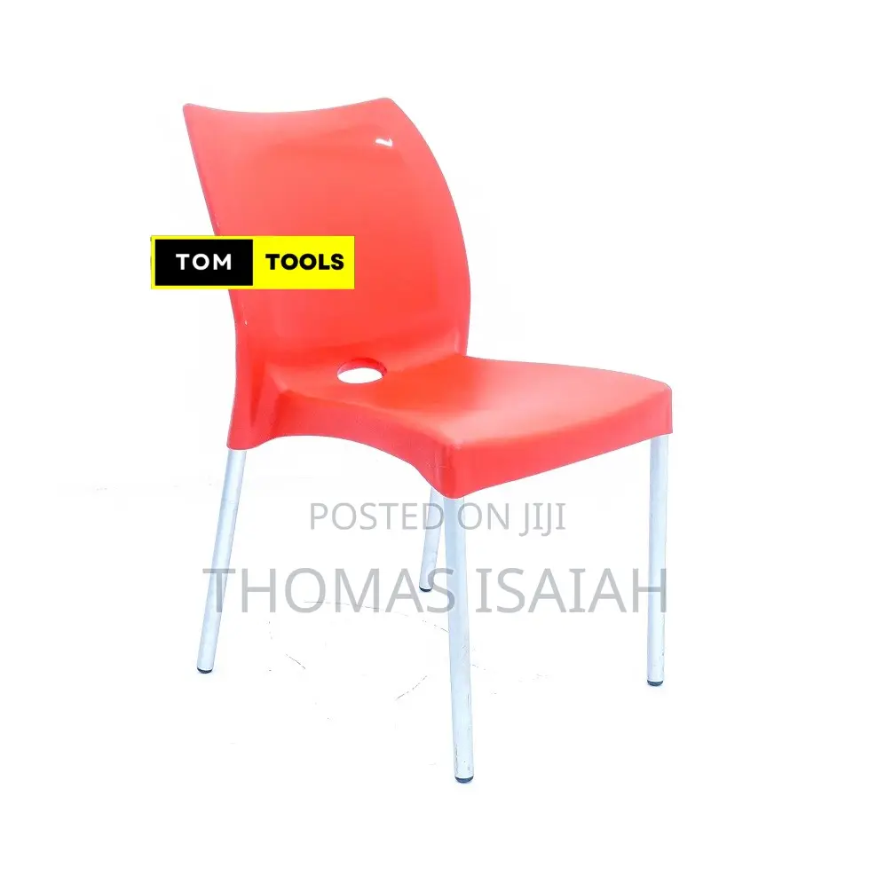 Red Strong Armless Comfortable Plastic Chair With Metal Legs