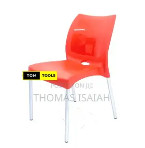 Red Strong Armless Comfortable Plastic Chair With Metal Legs