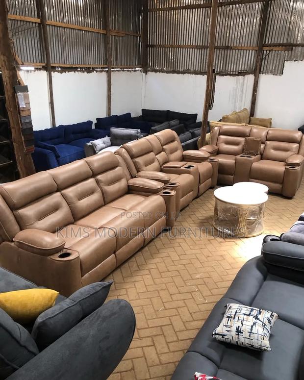 Semi Recliner Sofa 7 Seater Brown - main view